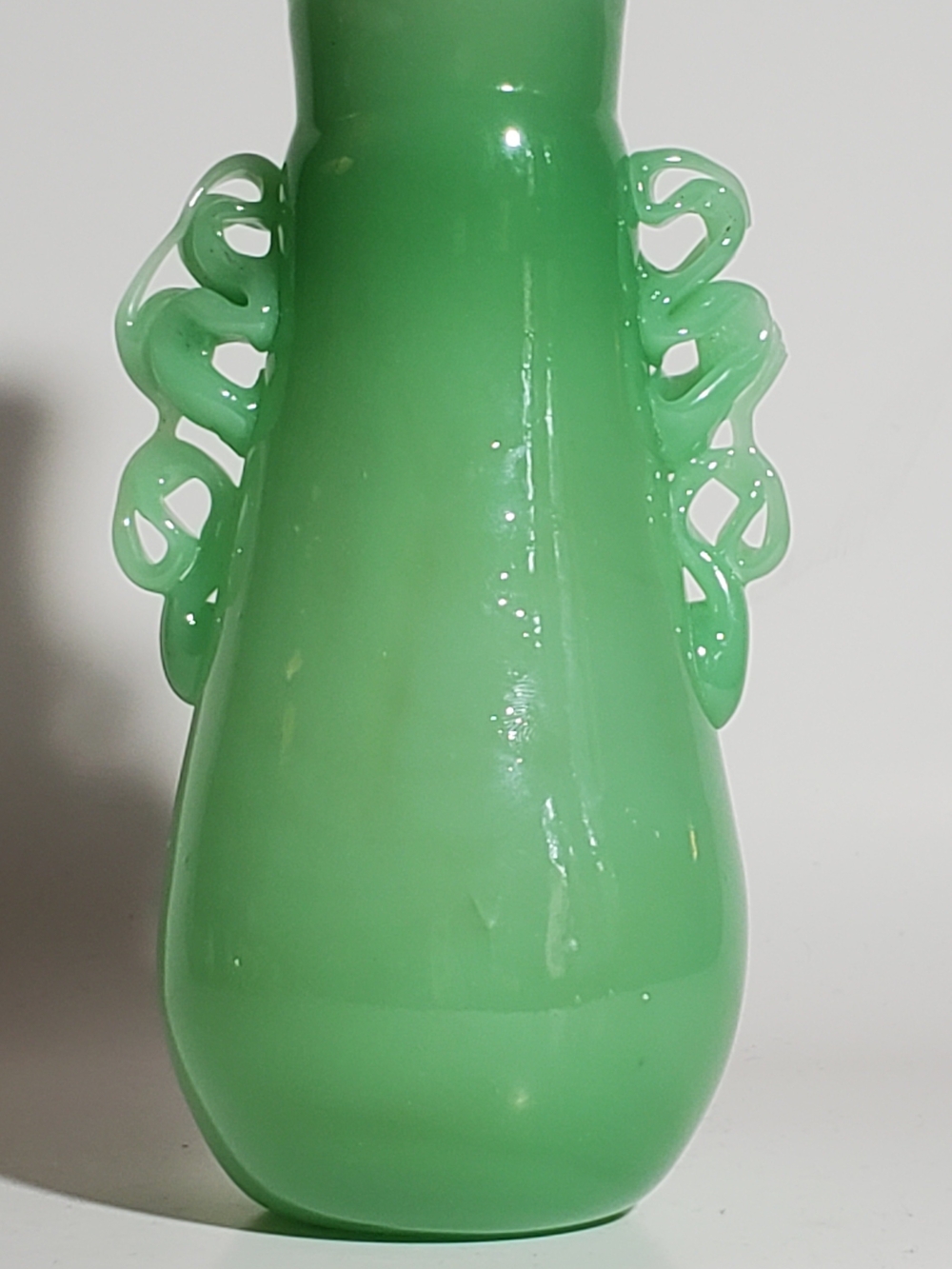 FREE WITH PURCHASE Decorative Jade Art Glass Vase with Sculpted Loop Handles - Picture 7 of 8